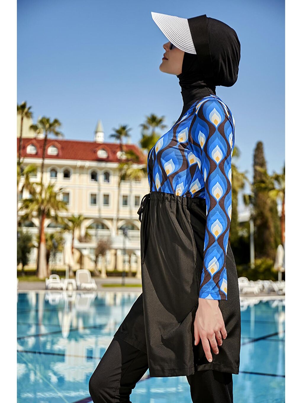 Siyah Damla Tasarım Tam Kapalı Tesettür Mayo R059-4