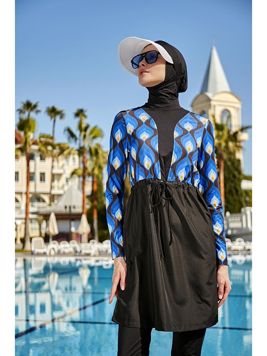 Siyah Damla Tasarım Tam Kapalı Tesettür Mayo R059-5