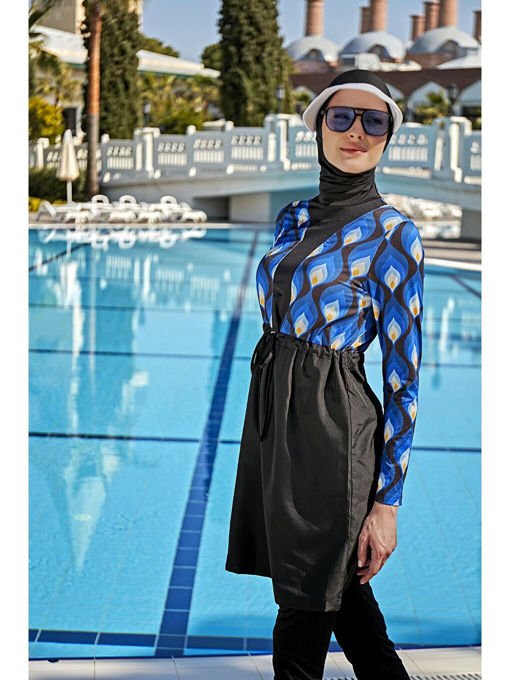 Siyah Damla Tasarım Tam Kapalı Tesettür Mayo R059-6