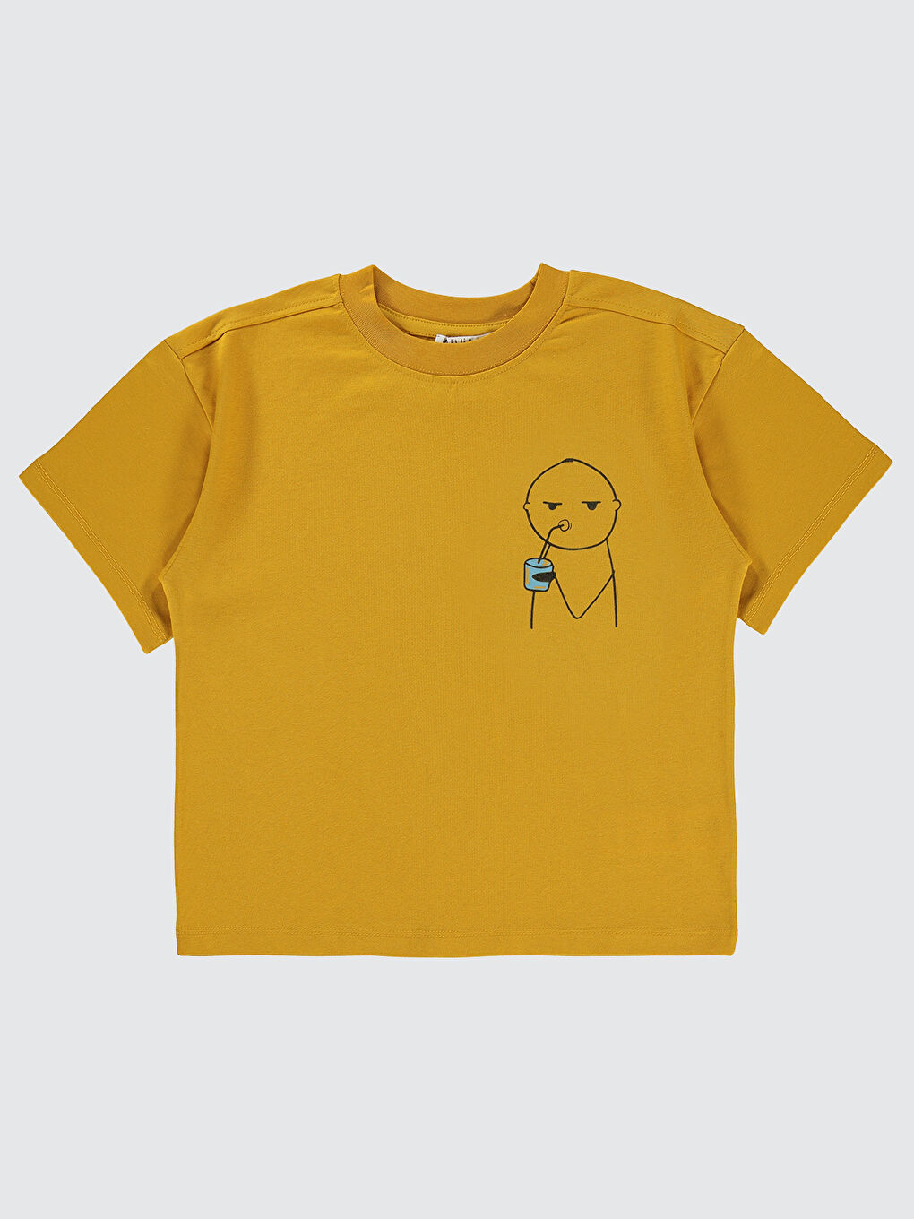 Kahverengi Mivil Oversize Çocuk Tişört 10-13 Yaş Hardal