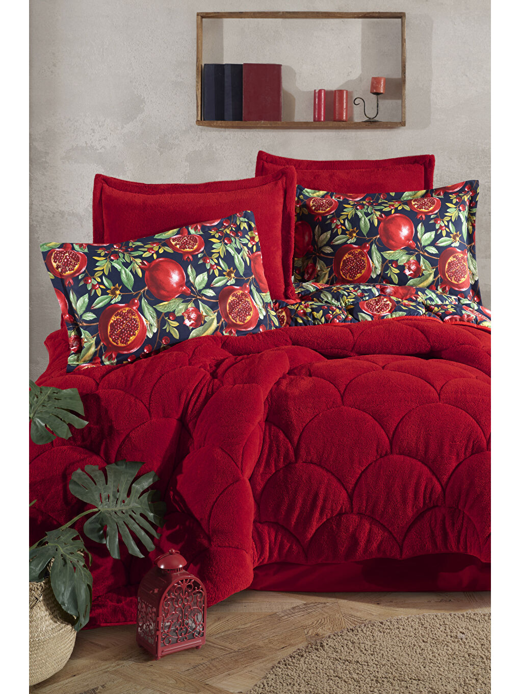 Kırmızı Wellsoft Çift Kişilik Uyku Seti Çift Taraflı Narissa