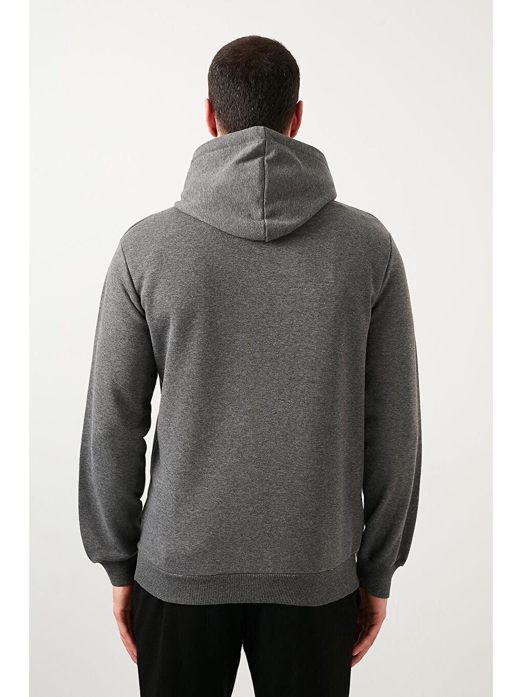 Antrasit Pamuklu Kanguru Cepli Kapüşonlu Erkek Hoodie-3