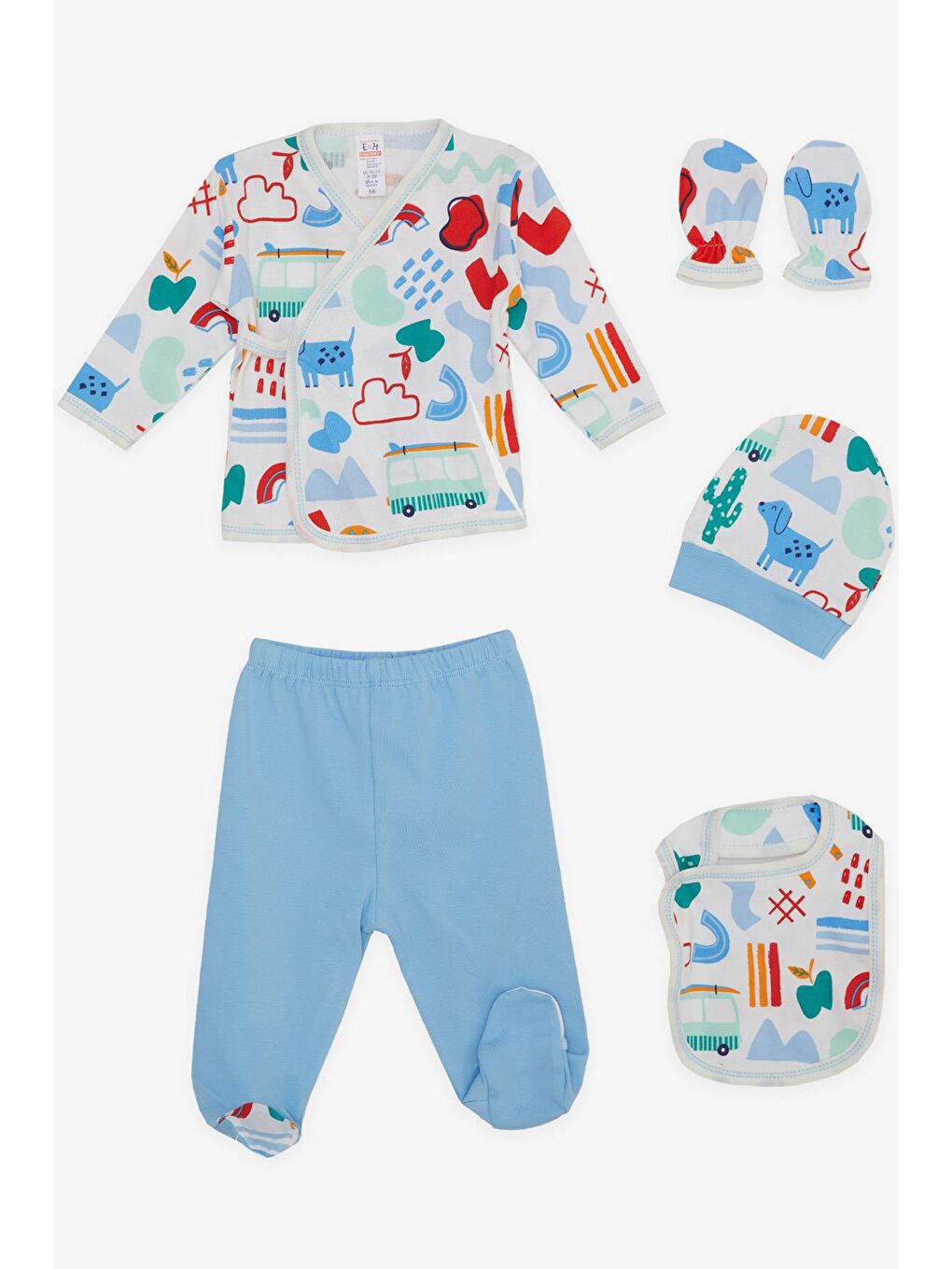 Erkek Bebek Hastane Çıkışı 5 li Doğa Temalı Bulut Desenli Beyaz (0-3 Ay)