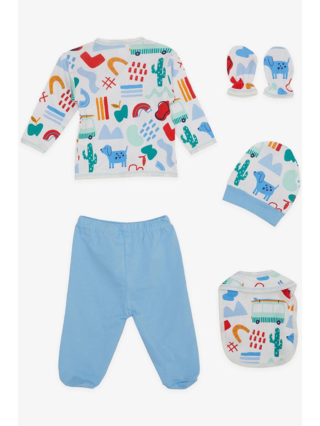 Erkek Bebek Hastane Çıkışı 5 li Doğa Temalı Bulut Desenli Beyaz (0-3 Ay)-1