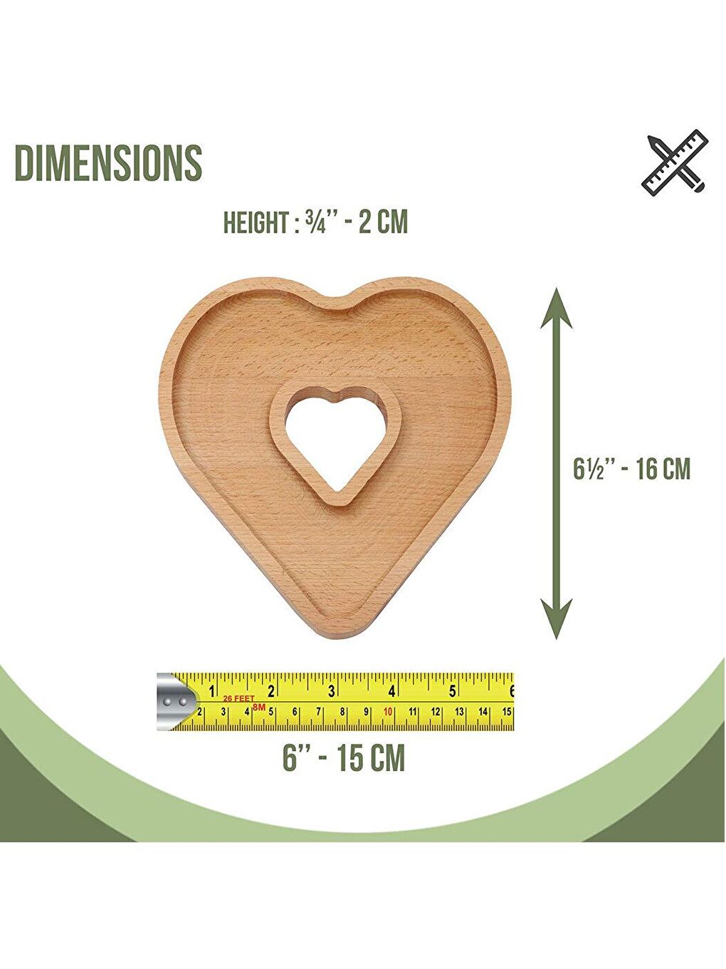 Kahverengi Kalp Şeklinde Ahşap Kahvaltılık Çerezlik 16 Cm-1