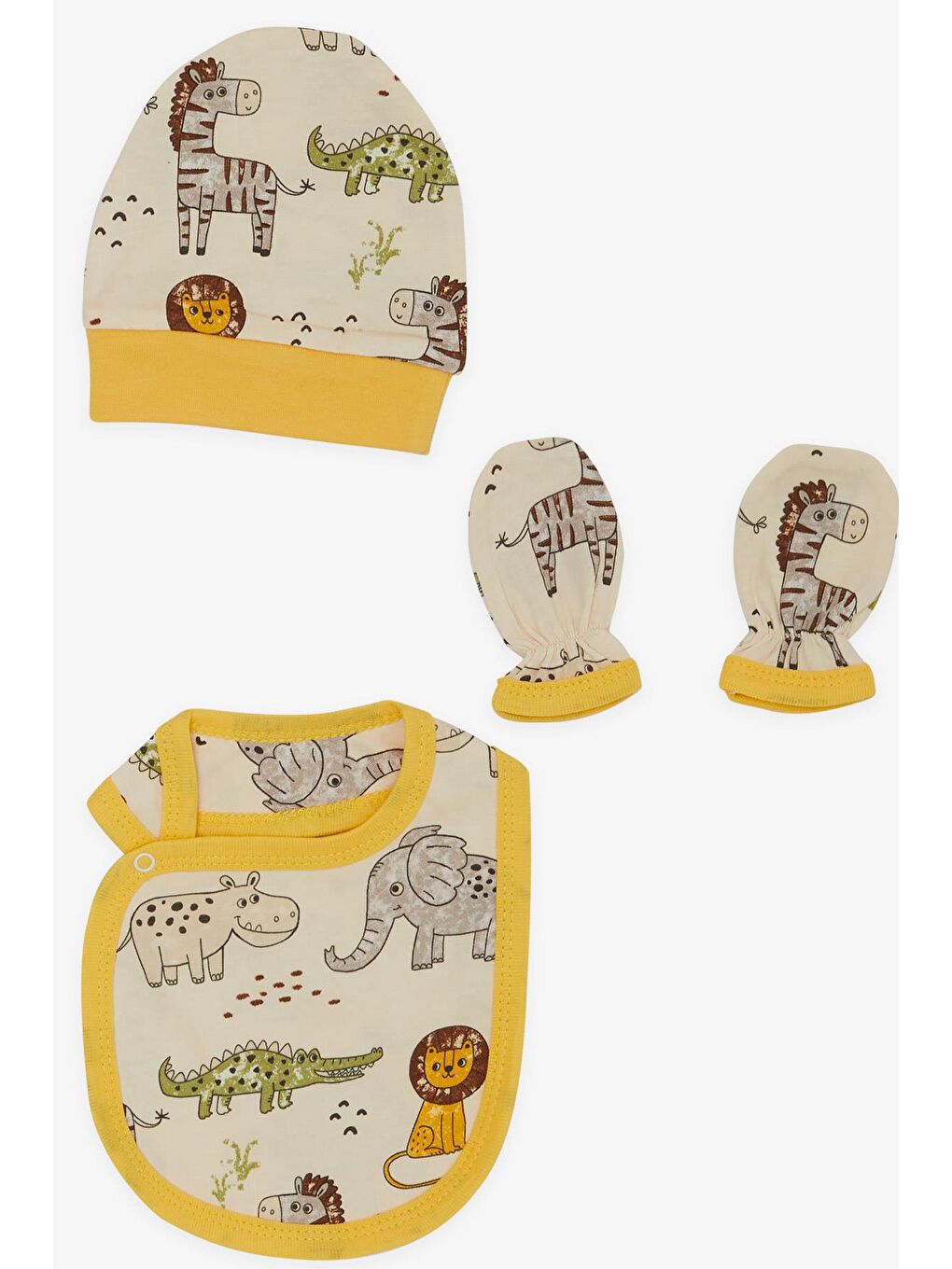 Ekru Erkek Bebek Hastane Çıkışı 5 li Sevimli Hayvancıklar Desenli Krem (3 Ay)-4