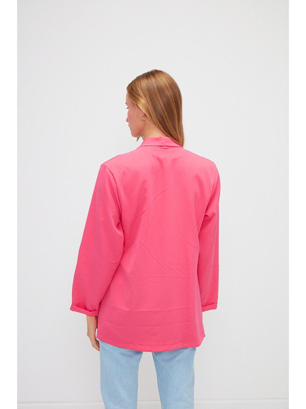 Pembe Düz Uzun Kollu Ceket-2