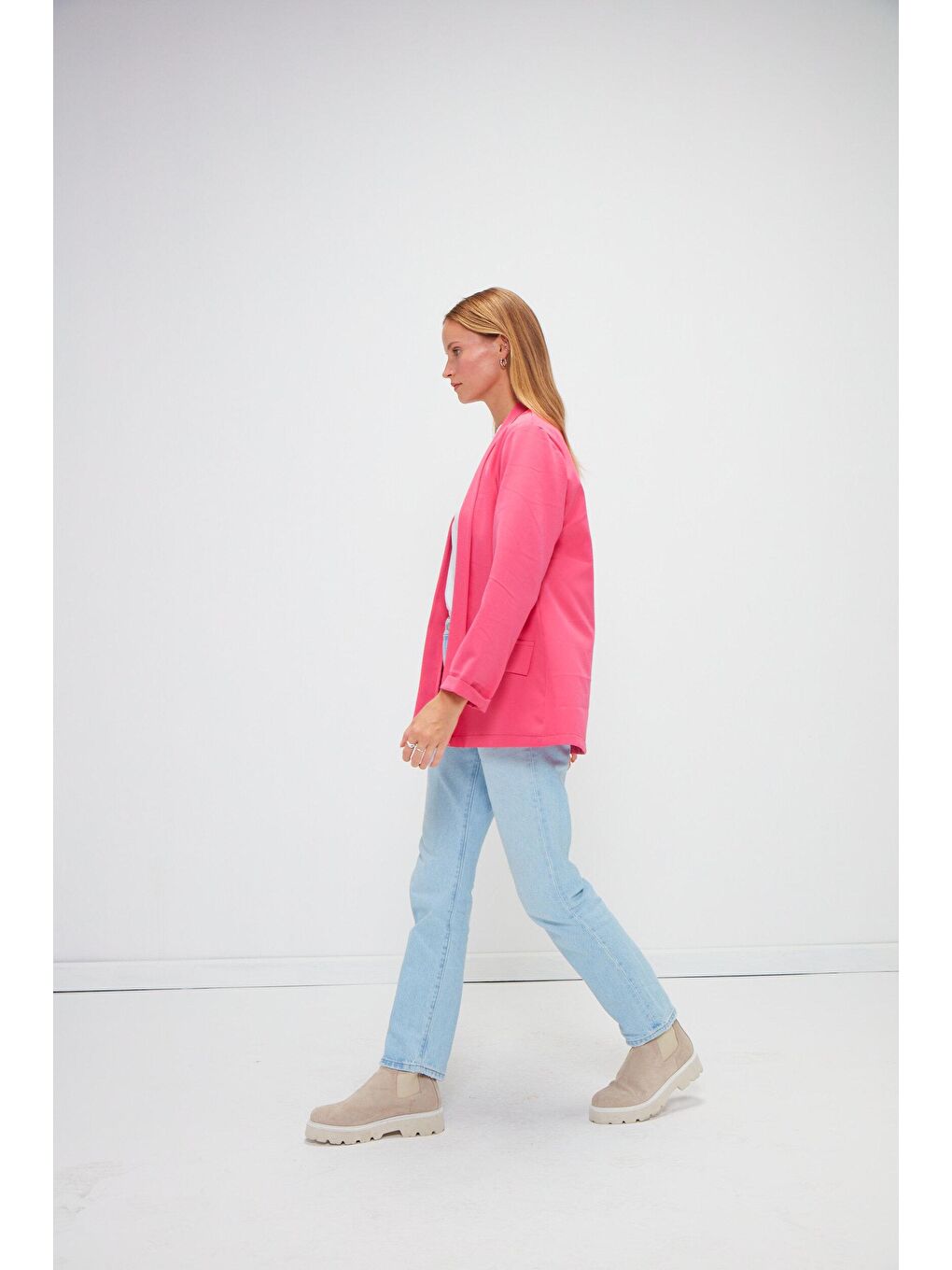 Pembe Düz Uzun Kollu Ceket-3