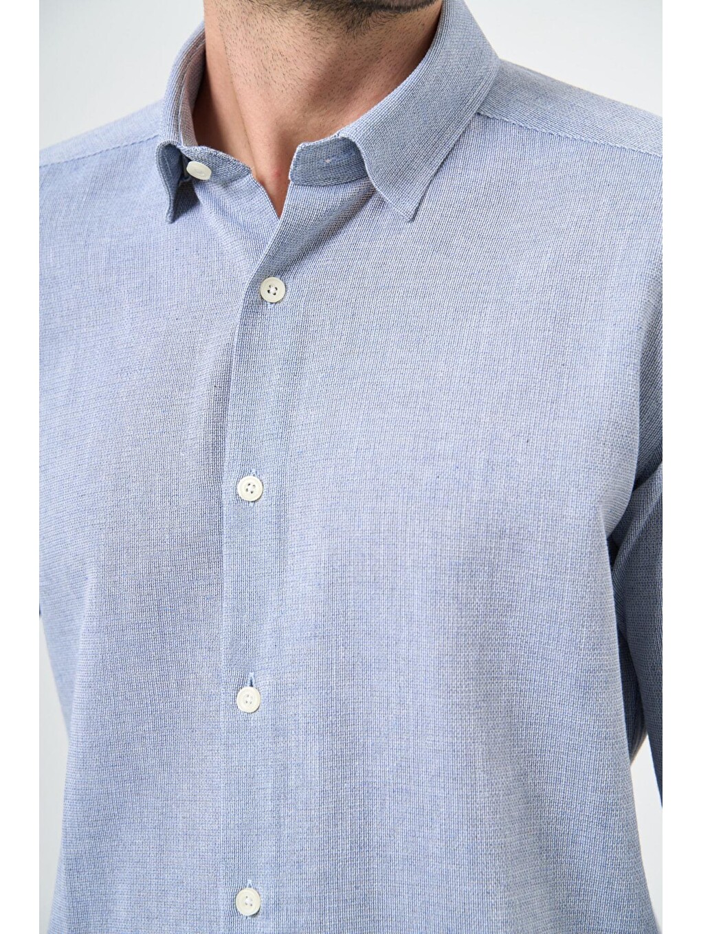 Mavi Kısalabilir Kollu Armürlü Biritli Yaka Pamuklu Casual Slim Fit Dar Kesim Gömlek 1004240202-3