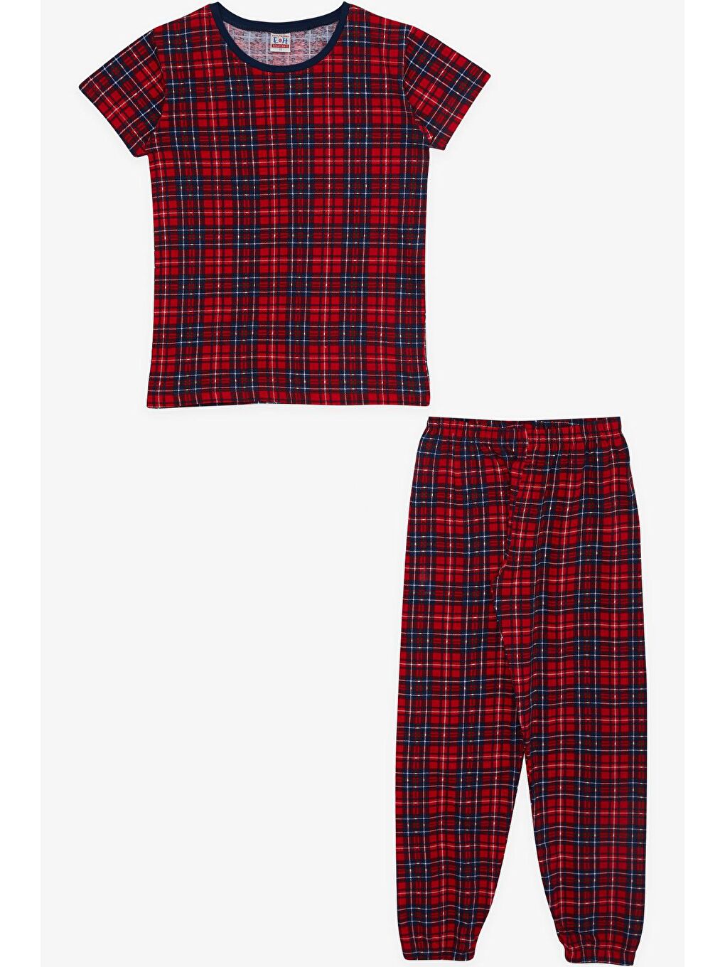 Erkek Çocuk Pijama Takımı Ekose Desenli Kırmızı (10-12 Yaş)