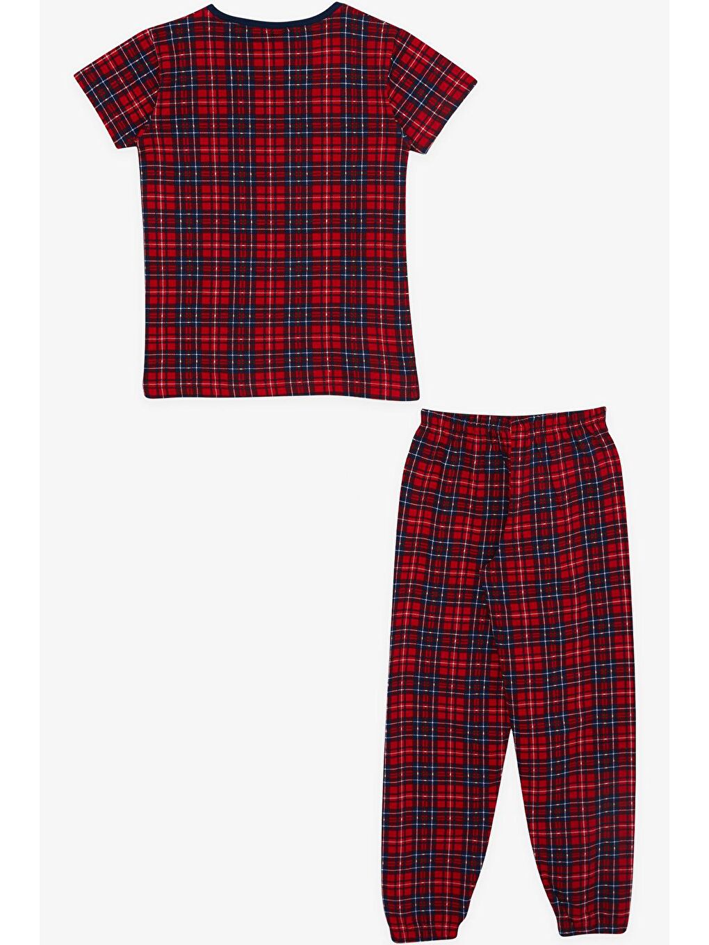 Erkek Çocuk Pijama Takımı Ekose Desenli Kırmızı (10-12 Yaş)-1