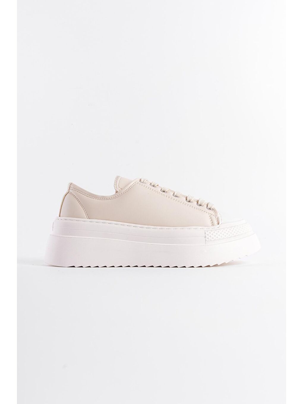 Ekru Bağcıklı Kadın Sneaker Spor Ayakkabı-1