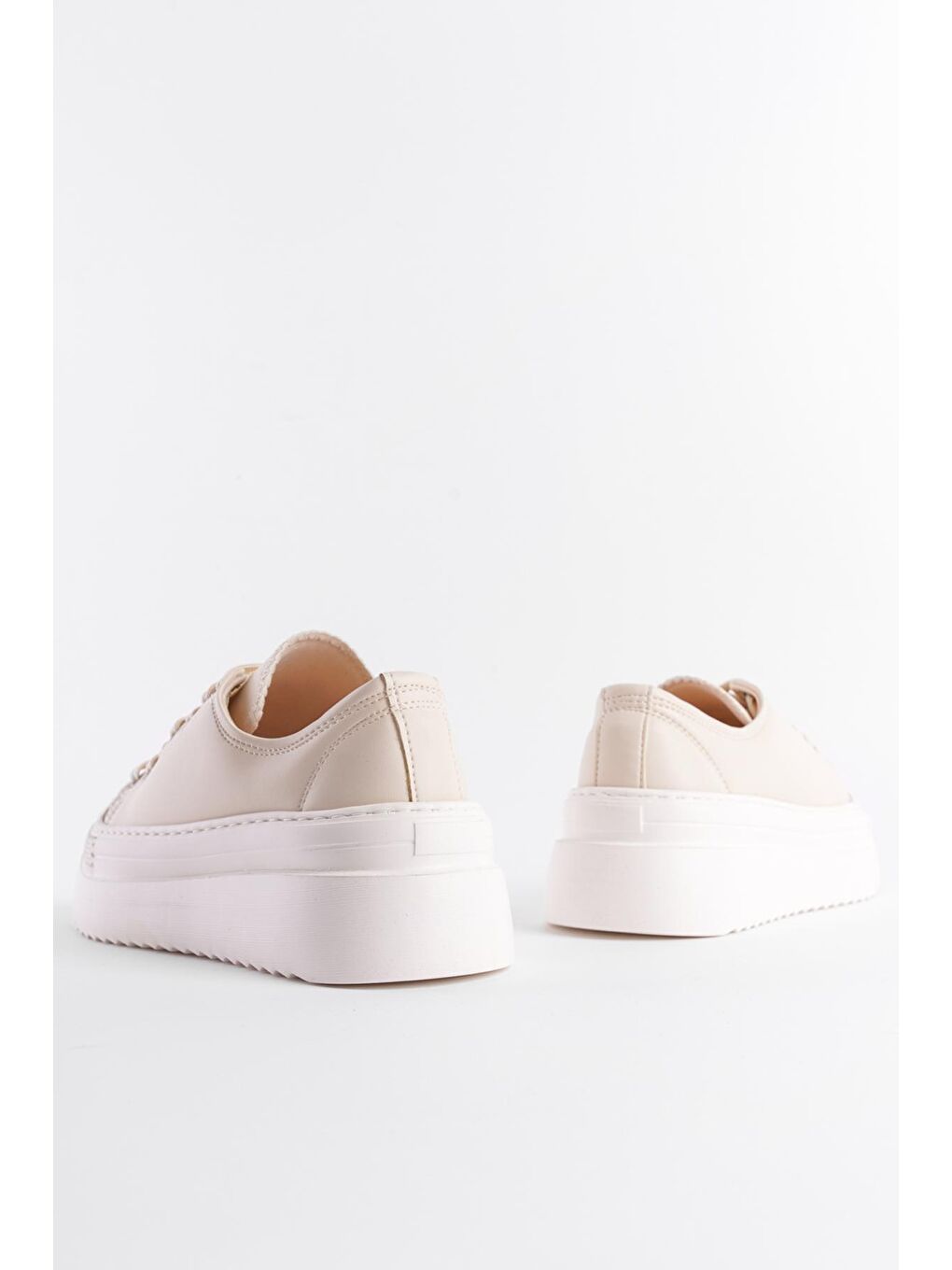 Ekru Bağcıklı Kadın Sneaker Spor Ayakkabı-2