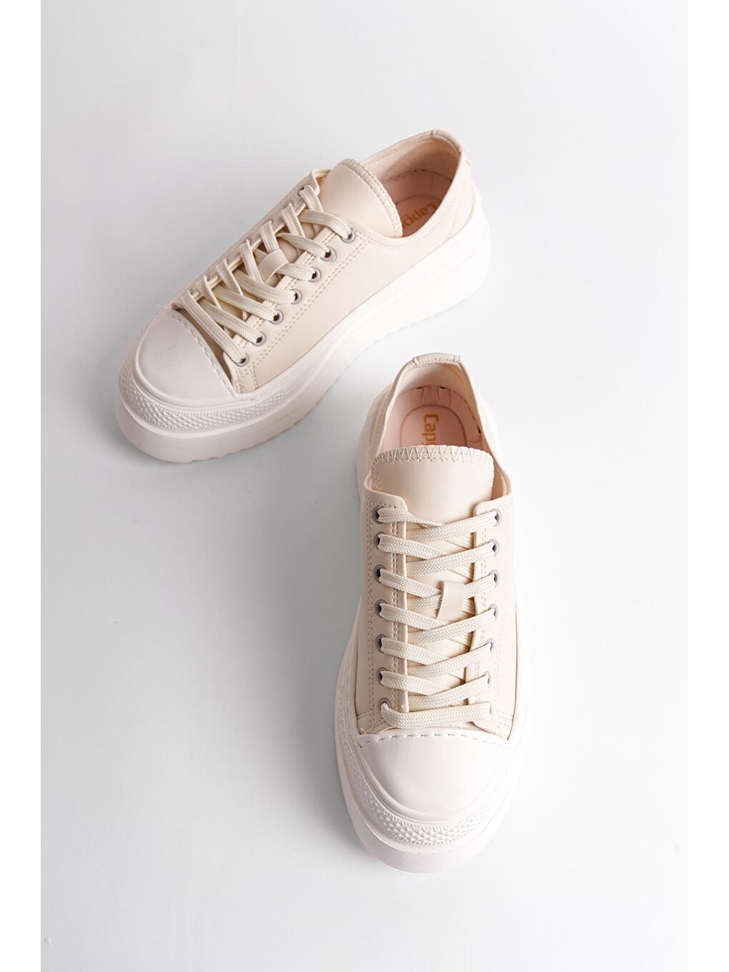 Ekru Bağcıklı Kadın Sneaker Spor Ayakkabı-3