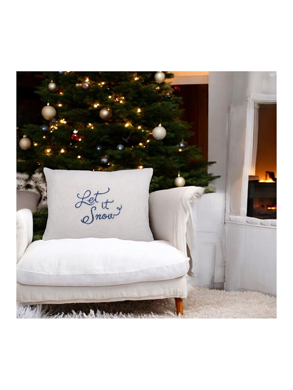 ASDIVA Yılbaşı Kırlent Kılıfı Nakış Detaylı Let İt Snow yazılı  Yeni Yıl Konseptli  Wel soft kumaş 40x60