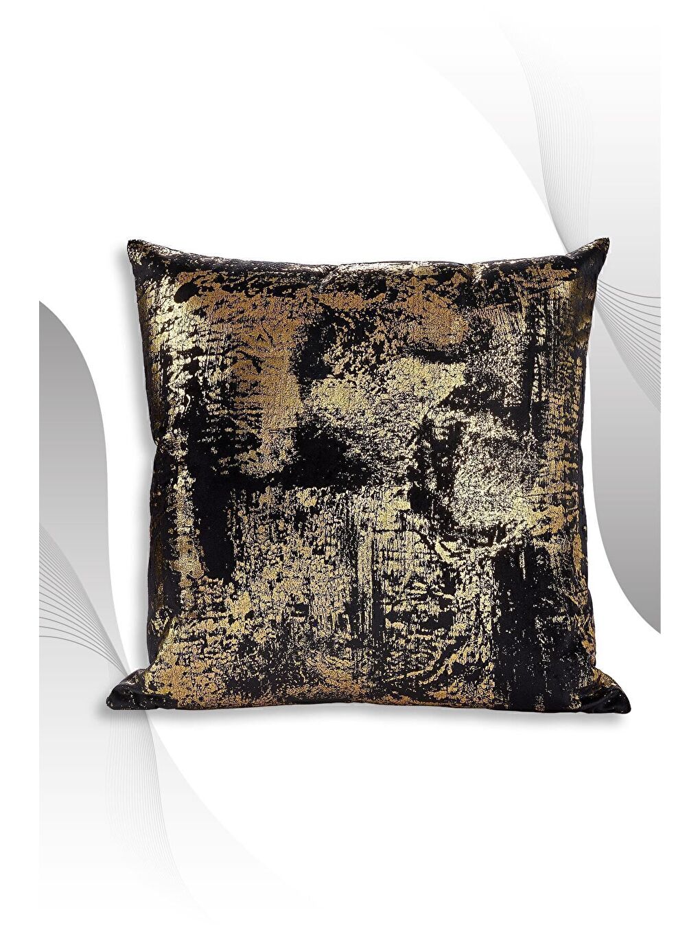 Siyah Altın Kırlent Kılıfı Dekoratif Desenli Kadife-1