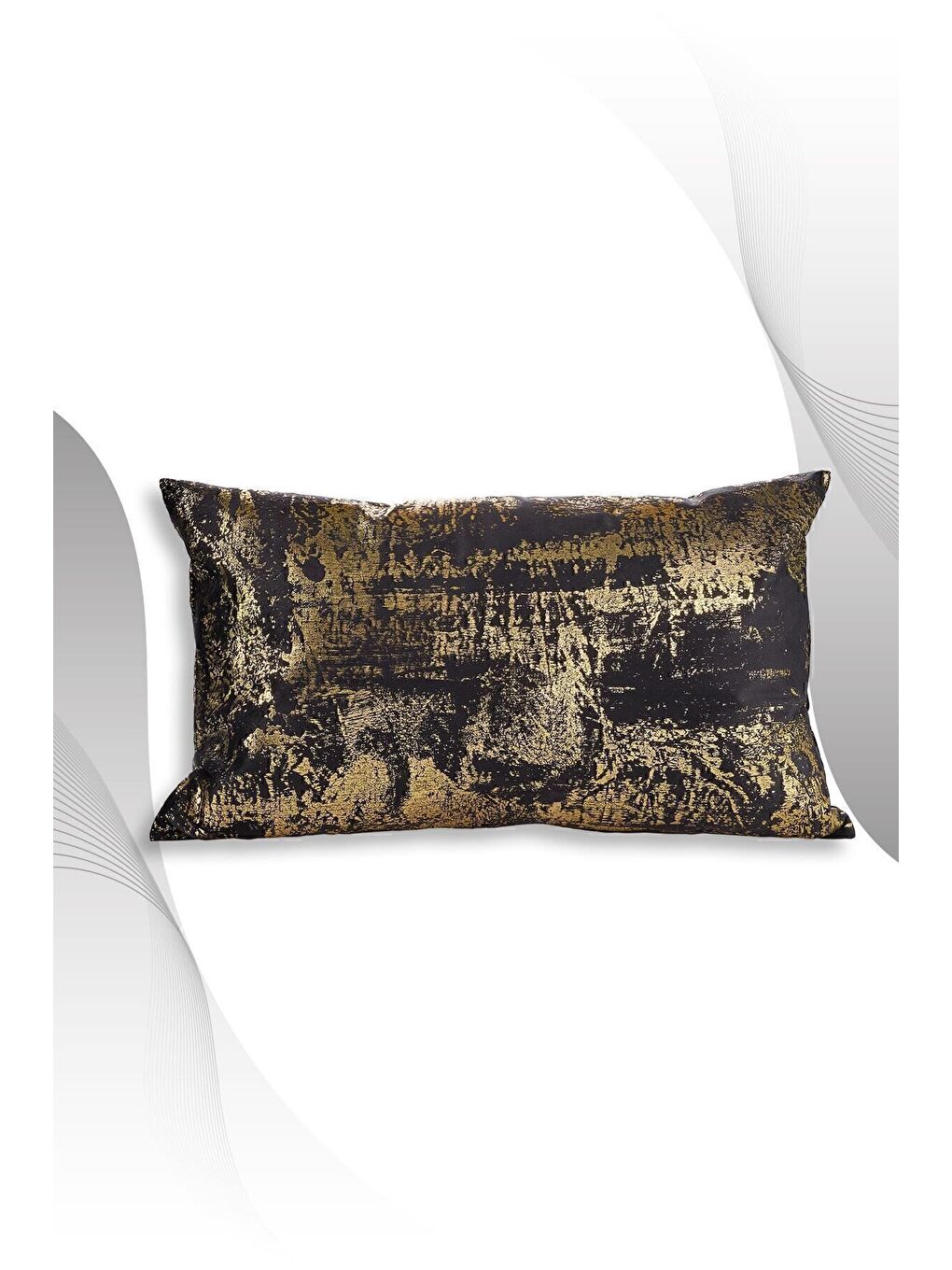 Siyah Altın Kırlent Kılıfı Dekoratif Desenli Kadife-2