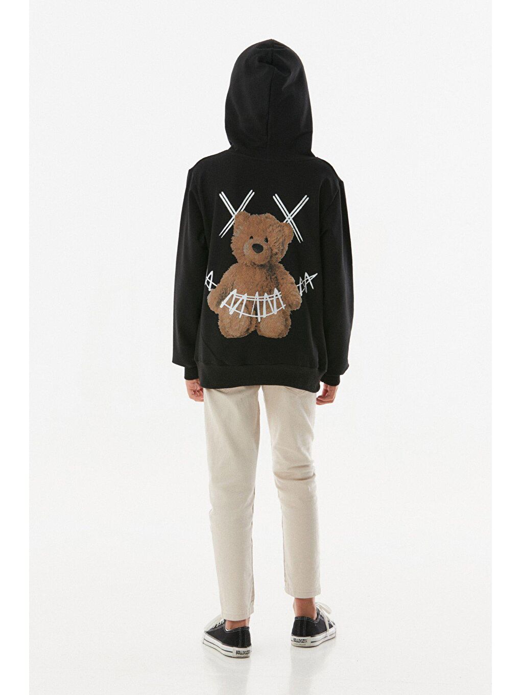 Siyah Smile Yazı  Baskılı Kapüşonlu Kız Çocuk Sweatshirt-3