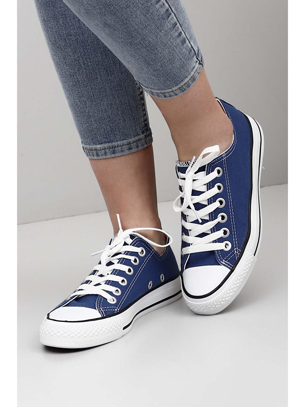 Siyah Gön Bağcıklı Kadın Keten Günlük Spor Düz Taban Sneaker 35222