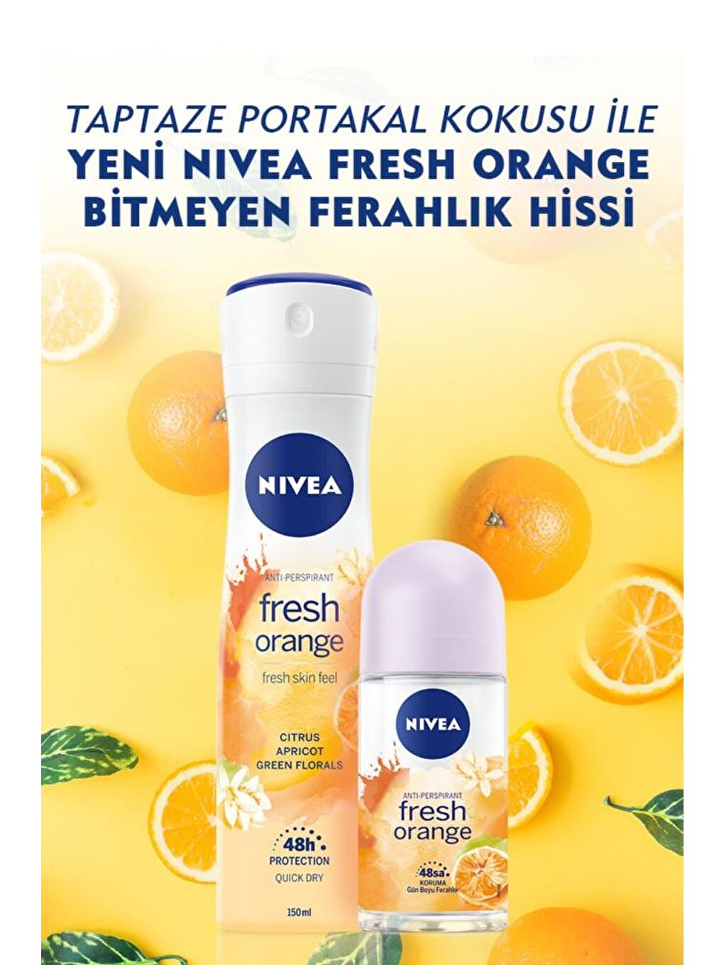 NIVEA Kadın Roll On Deodorant Fresh Orange 50 ml, 48 Saat Anti-Perspirant Koruması - 1