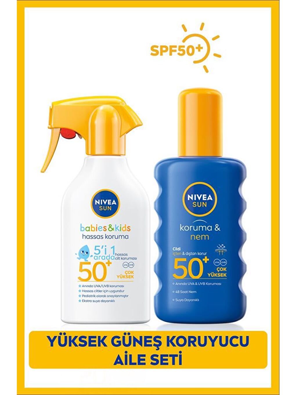 NIVEA Şeffaf SUN Çocuklar İçin Hassas Güneş Koruyucu Sprey 270ml ve Güneş Spreyi 200ml SPF50, Plaj Çantası Hediye