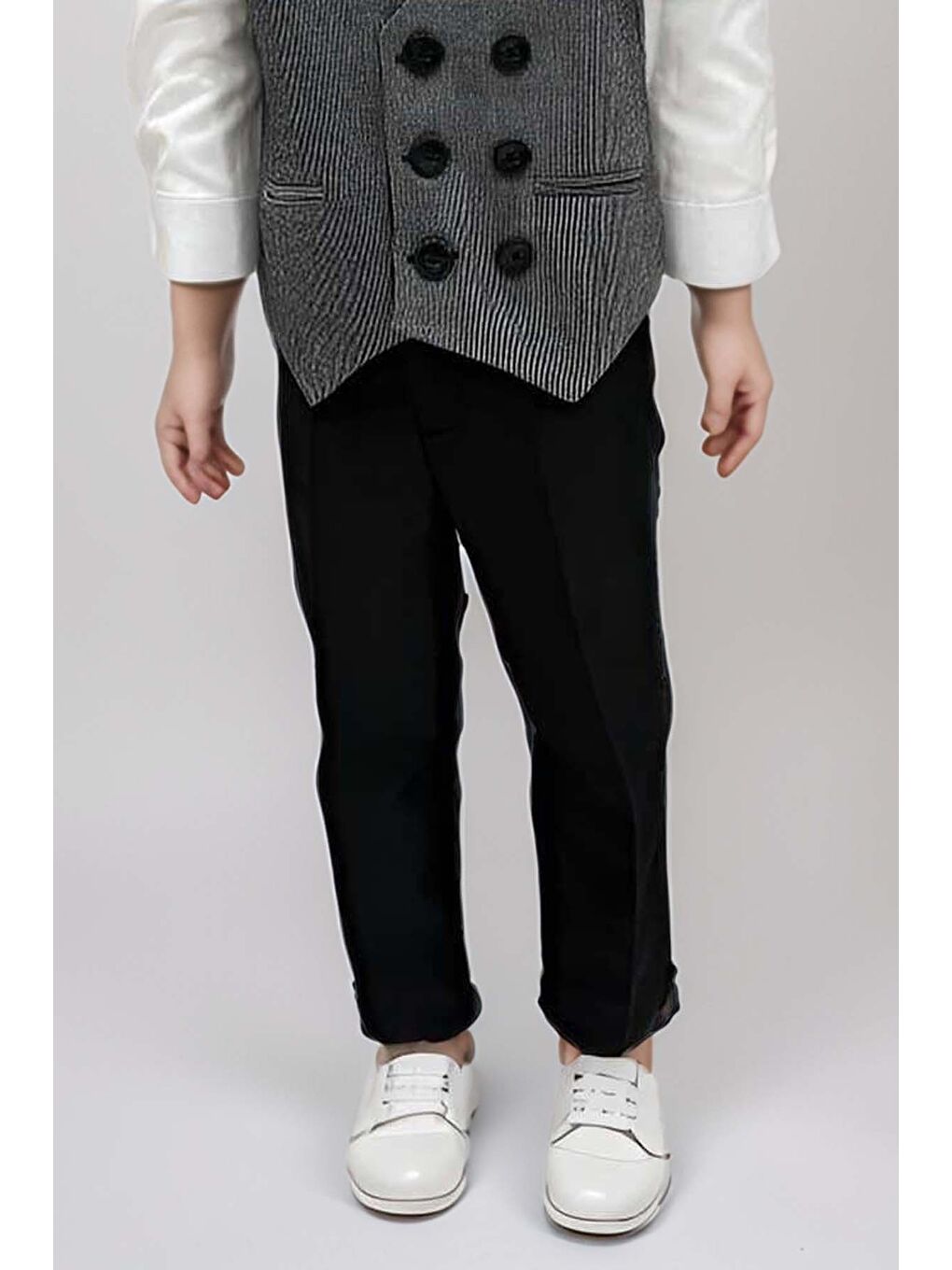 Gri Erkek Bebek Takım Elbise Çizgili Yelekli Füme Alt Üst Takım-2