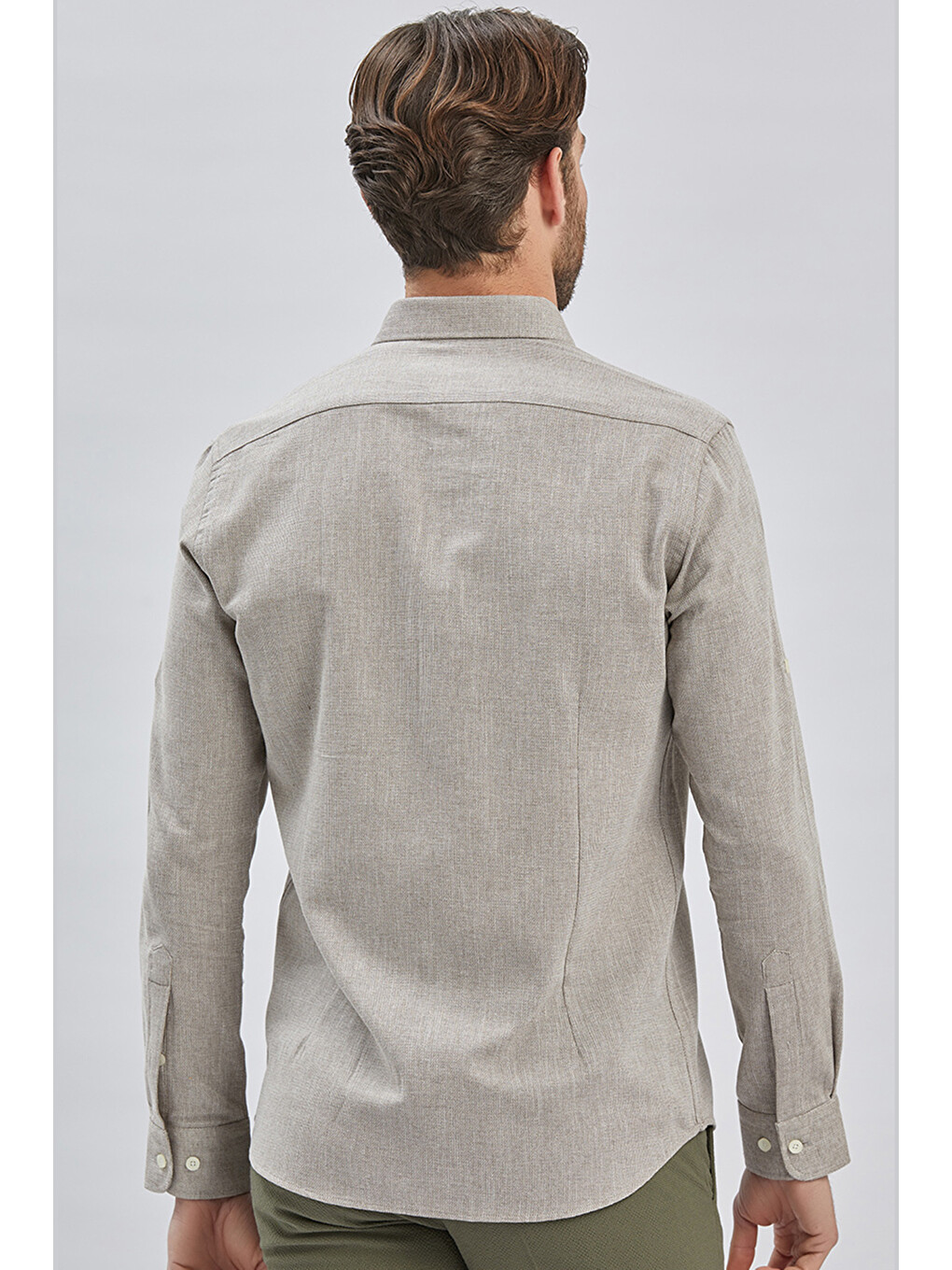 Koyu Kahverengi Kısalabilir Kollu Armürlü Biritli Yaka Pamuklu Casual Slim Fit Gömlek 1004240202-4