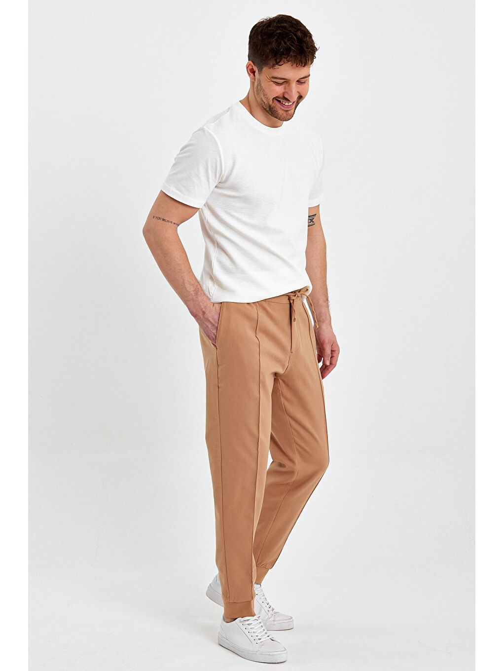 Sarı Beli İpli Fermuarlı Erkek Jogger Pantolon-2