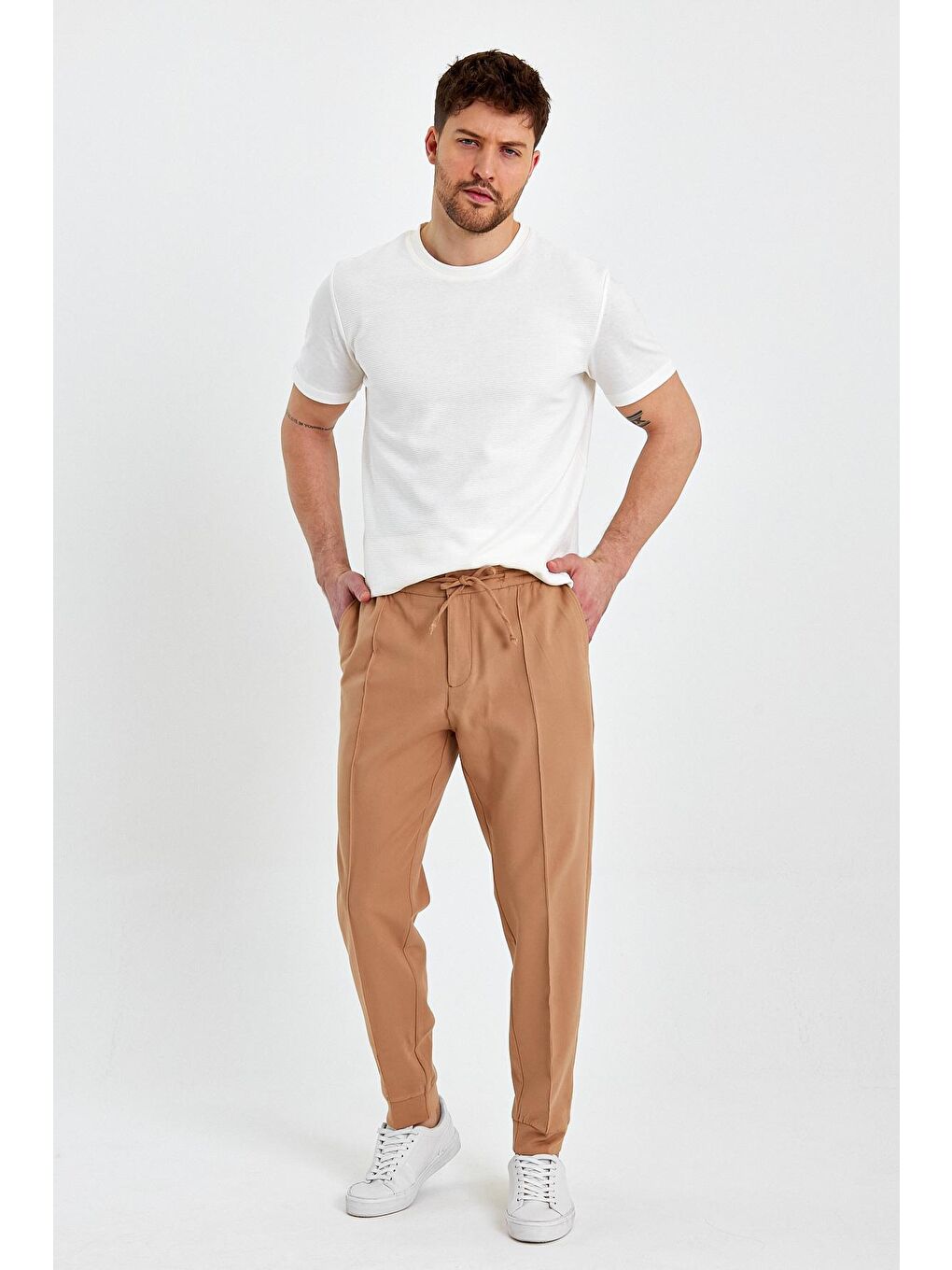 Sarı Beli İpli Fermuarlı Erkek Jogger Pantolon-3