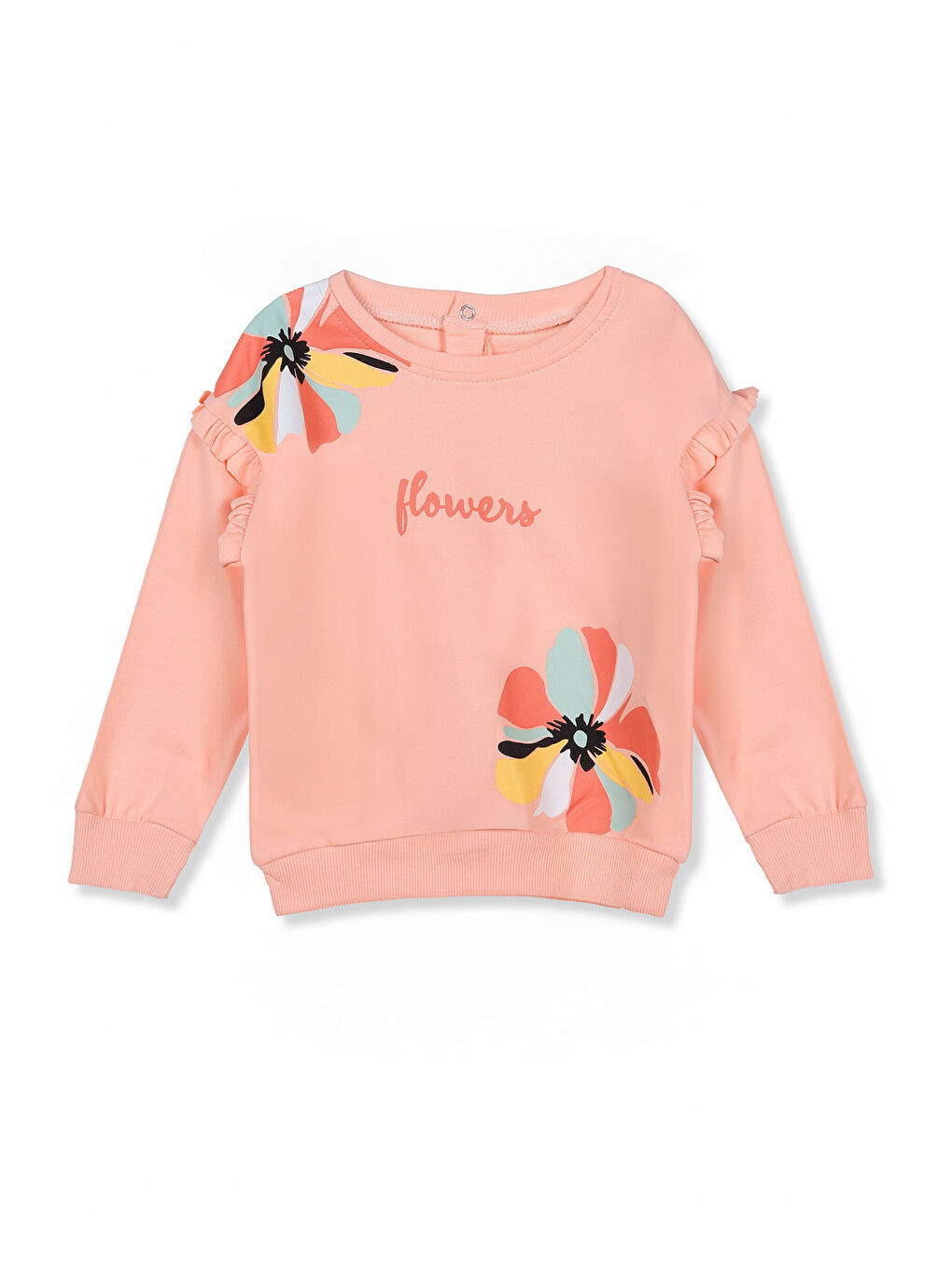 KİKO Pudra-Yeşil Flower Baskı Kız Bebek Sweatshirt Eşofman 2'Li Takım - 1