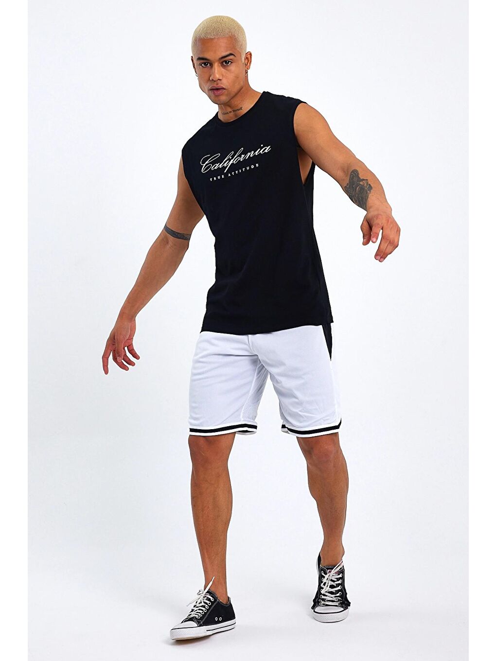 Gri Erkek Bisiklet Yaka Regular Fit Kolsuz El Yazılı California Baskılı Atlet-Tişört SPR23AT342