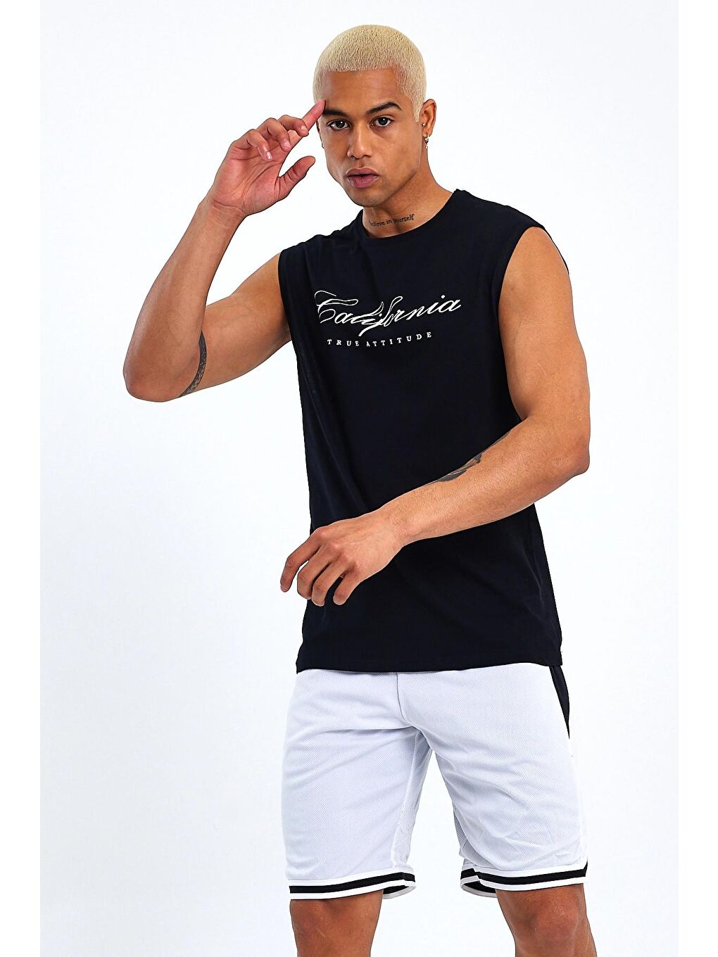 Gri Erkek Bisiklet Yaka Regular Fit Kolsuz El Yazılı California Baskılı Atlet-Tişört SPR23AT342-2