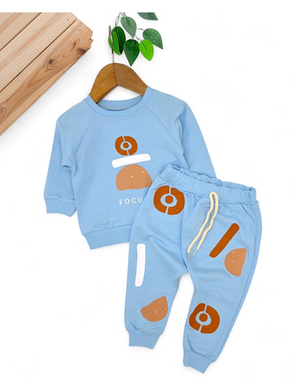 Mavi Erkek Bebek Mevsimlik Focus Baskılı Sweatshirt Ve Altlı 6-9-12-18-24 Ay Bebek Takımı-1