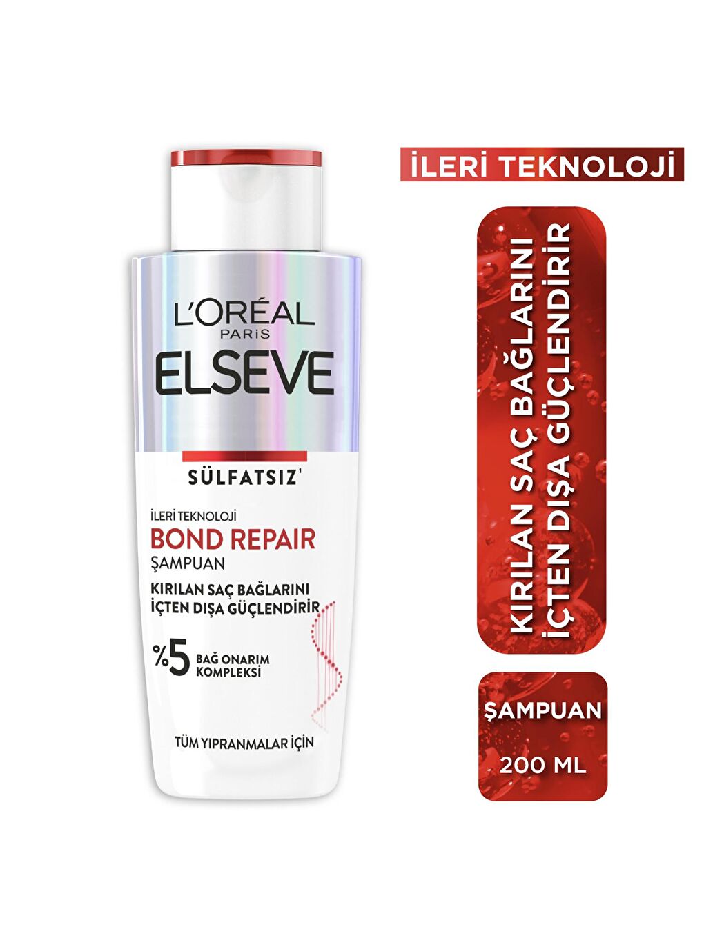 L'Oreal Paris Şeffaf Bond Repair Tüm Yıpranmalar için Saç Bağlarını Güçlendirici Şampuan (200 ml)