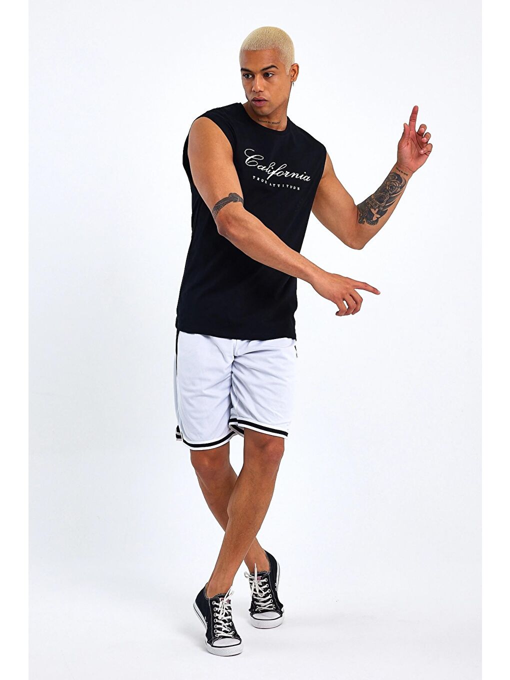 Gri Erkek Bisiklet Yaka Regular Fit Kolsuz El Yazılı California Baskılı Atlet-Tişört SPR23AT342-4