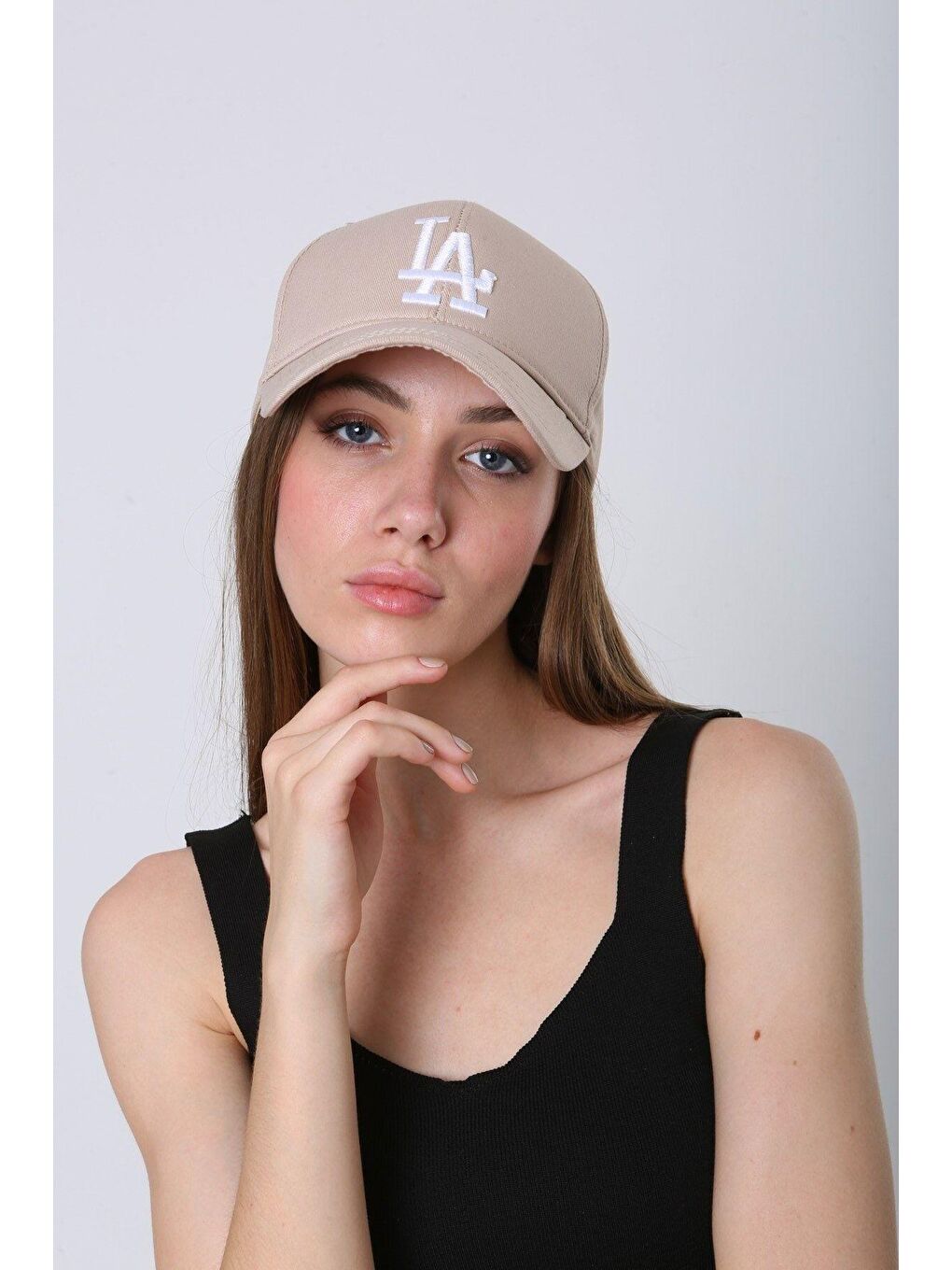 Unisex Bej La Nakışlı Beyzbol Kep Şapka Spk91