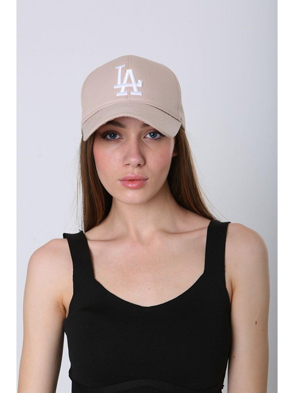 Unisex Bej La Nakışlı Beyzbol Kep Şapka Spk91-2