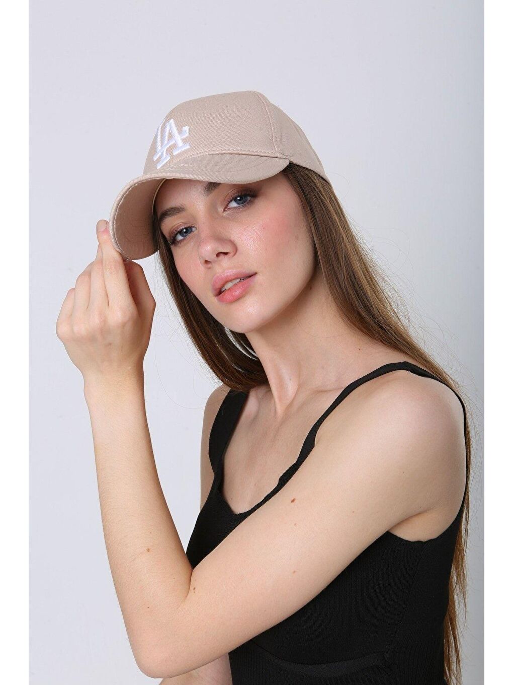 Unisex Bej La Nakışlı Beyzbol Kep Şapka Spk91-3