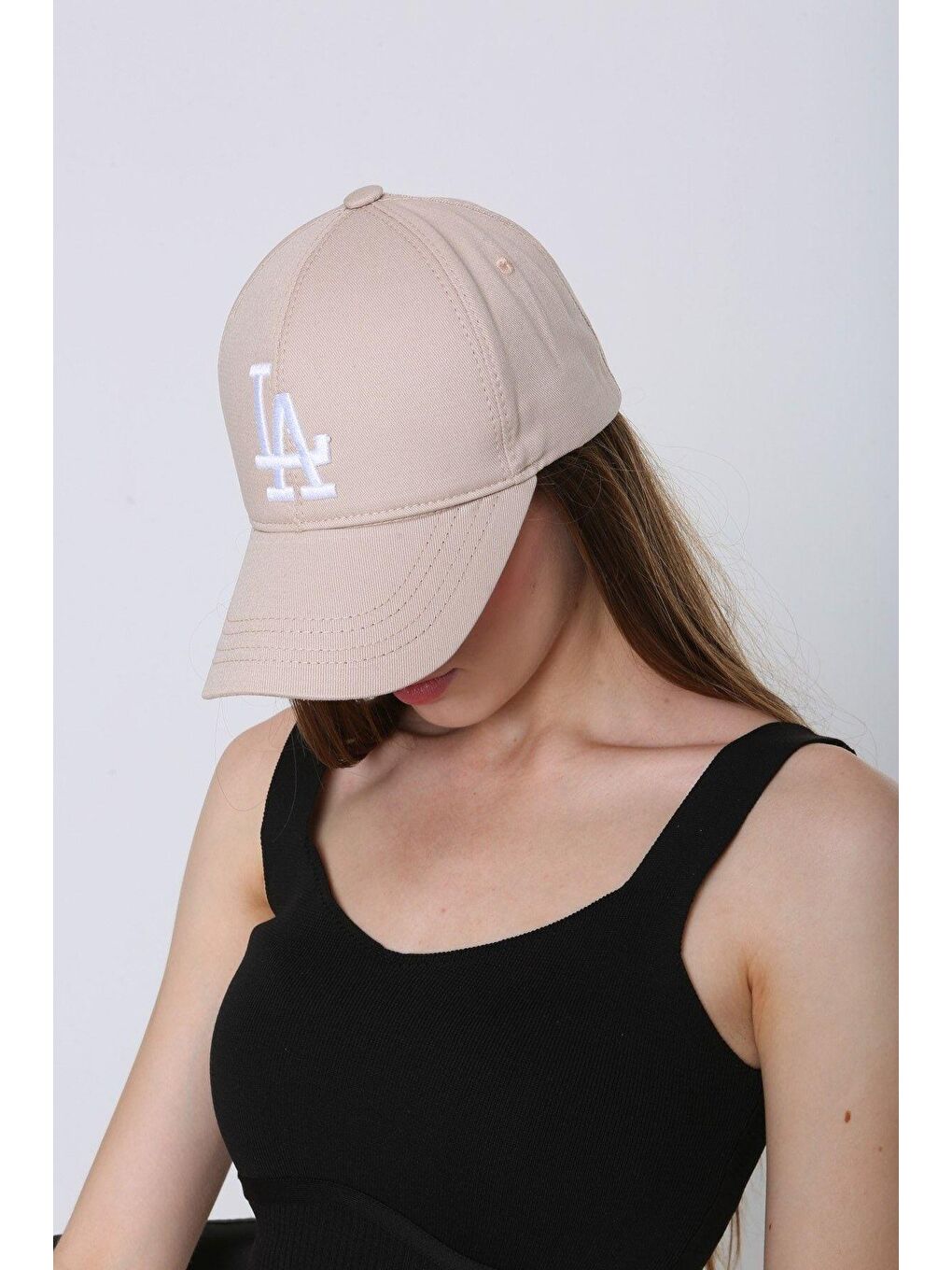 Unisex Bej La Nakışlı Beyzbol Kep Şapka Spk91-4