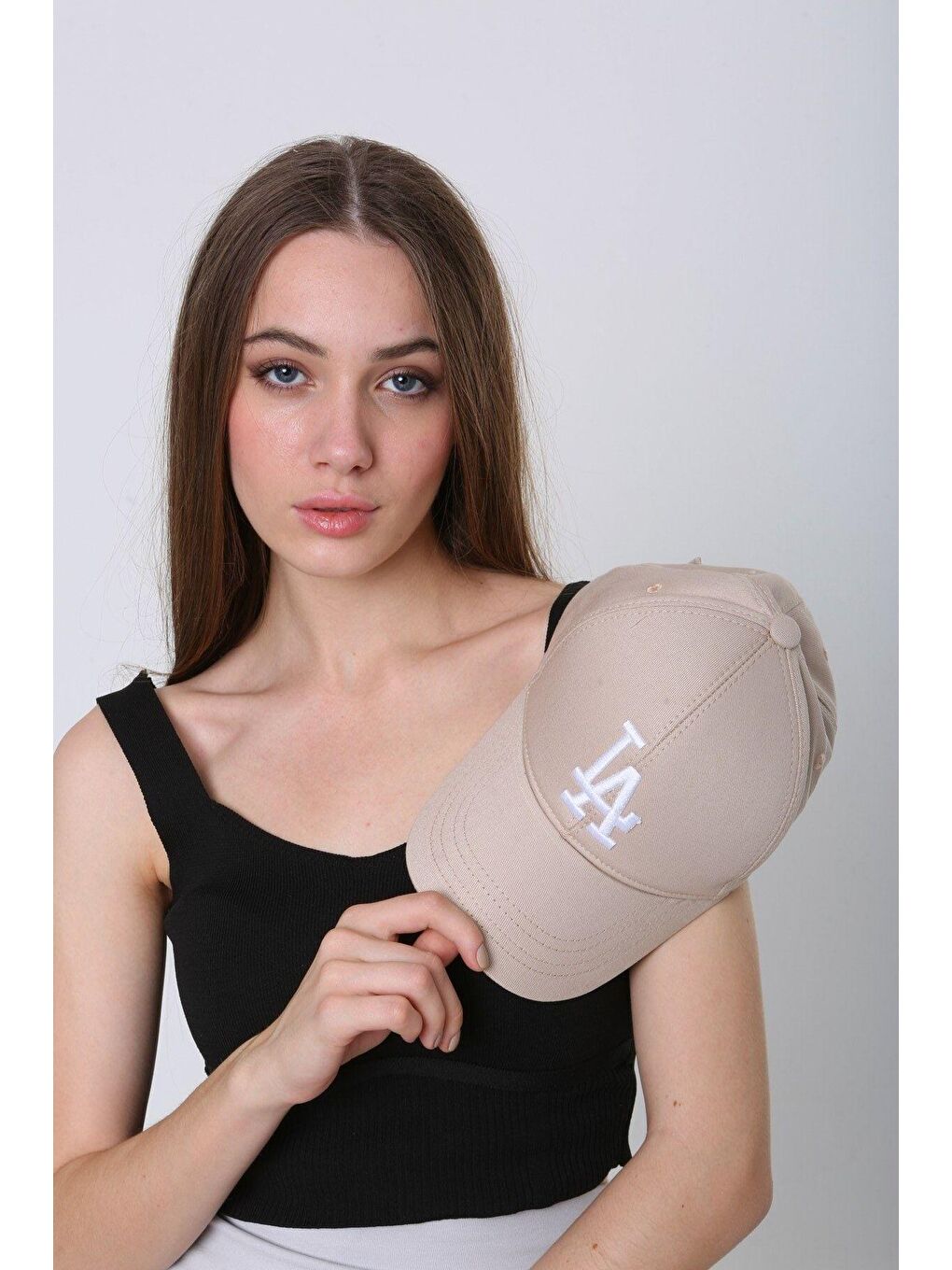 Unisex Bej La Nakışlı Beyzbol Kep Şapka Spk91-5