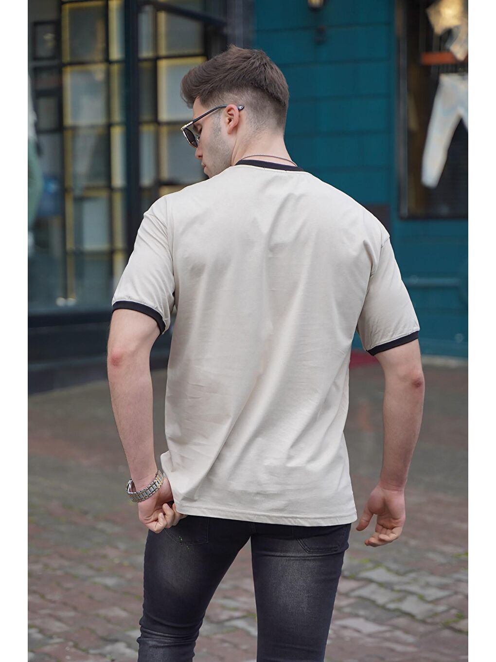 Erkek Bej Basic Tişört 5859-1