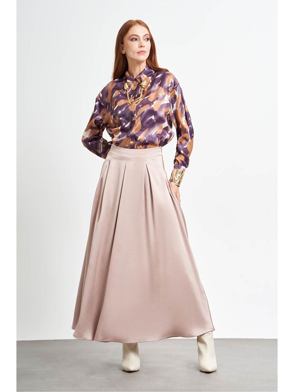 Damla Desenli Bej Tunik-4