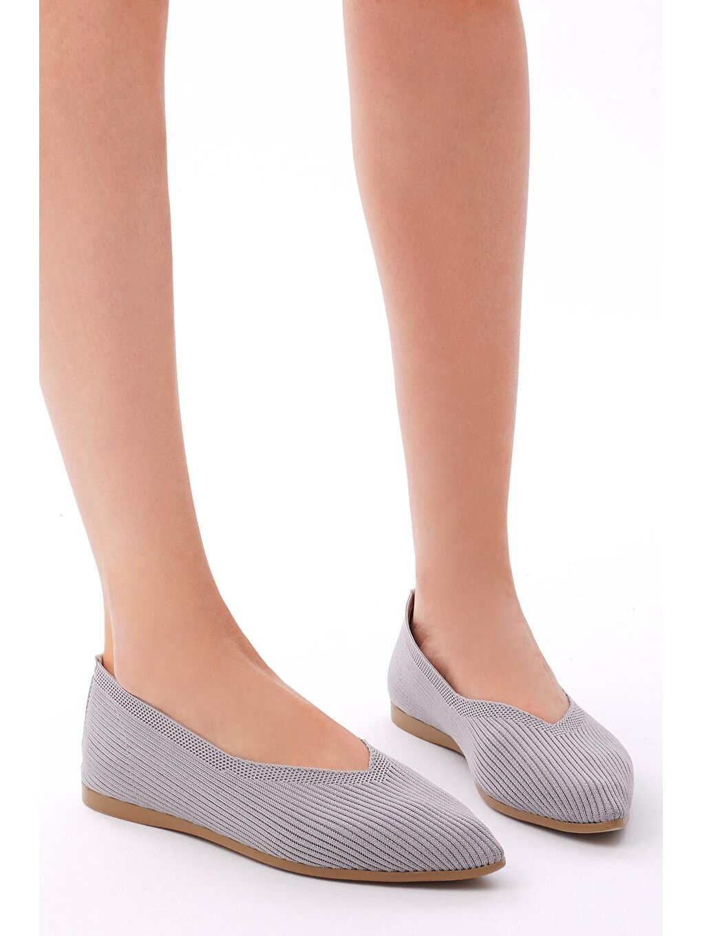 Kadın Gri Rahat Kalıp Düz Örgü Babet-1