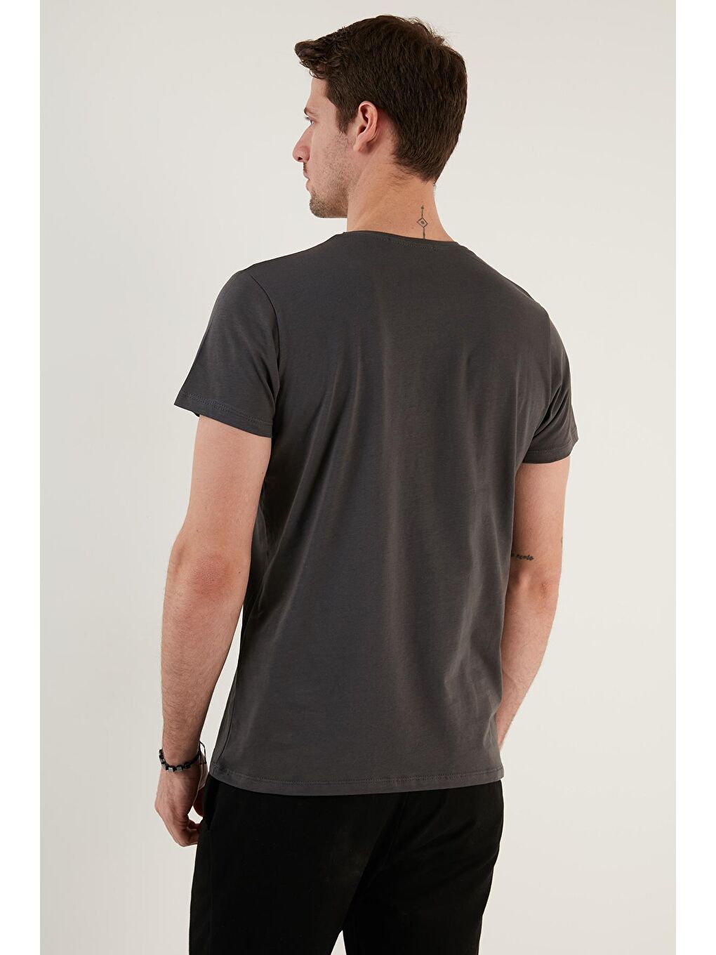 Gri Yazı Baskılı Bisiklet Yaka %100 Pamuk Slim Fit Tişört 541NATURE-3