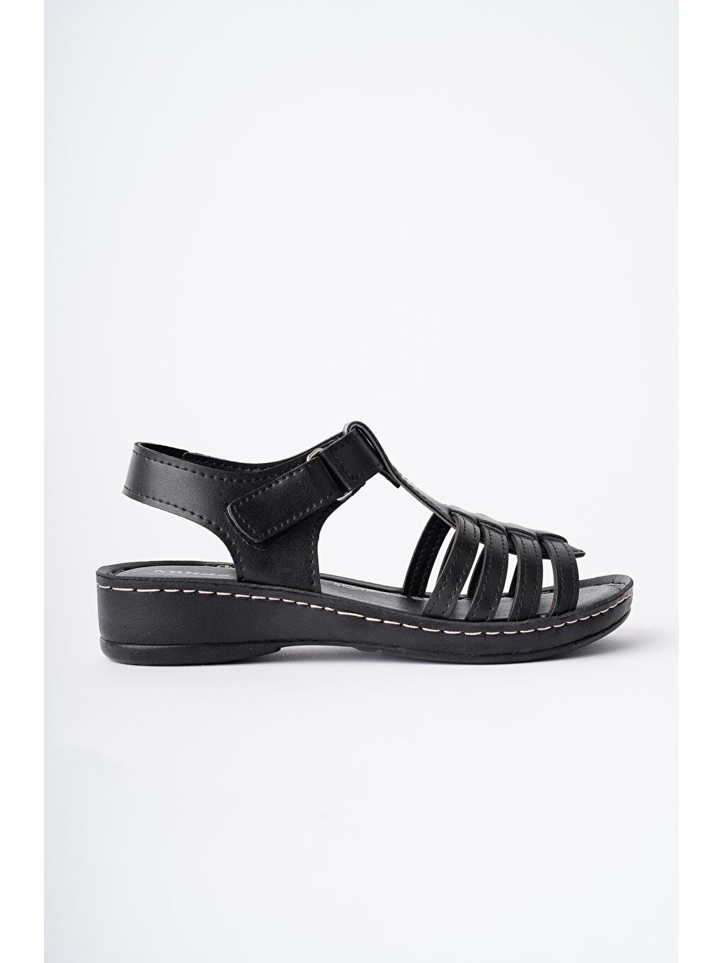Siyah FARAH Rahat Kalıp Deri Görünümlü Cırtlı Kadın Sandalet-2