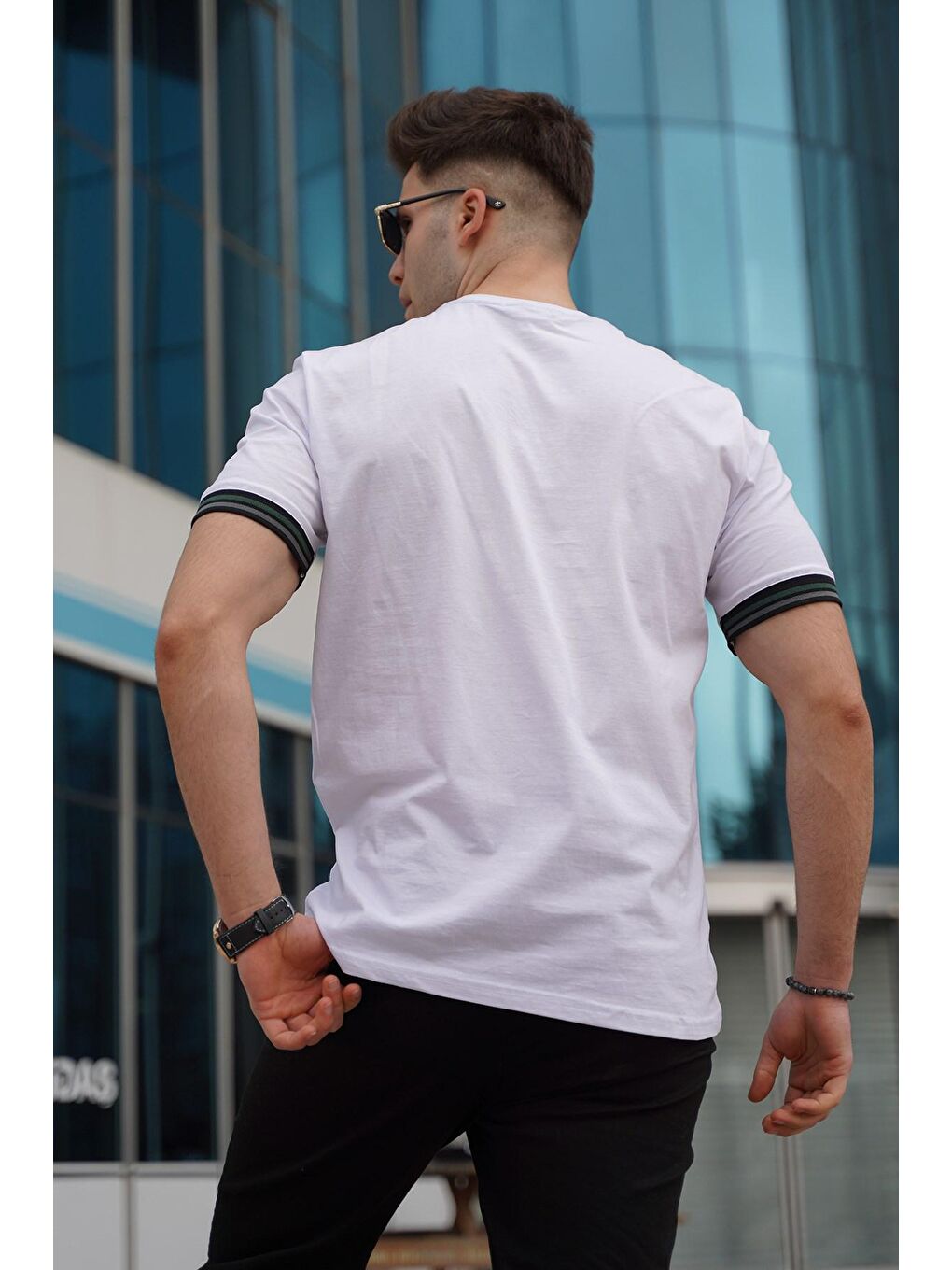 Beyaz Basic Erkek %100 Pamuk Tişört-1