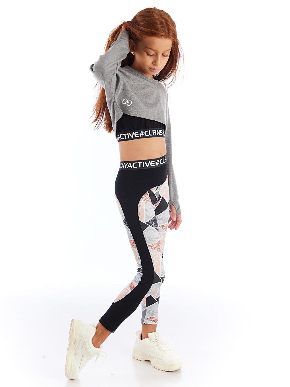 colorinas Gri Nakışlı Kız Çocuk Crop Sweatshirt - 2