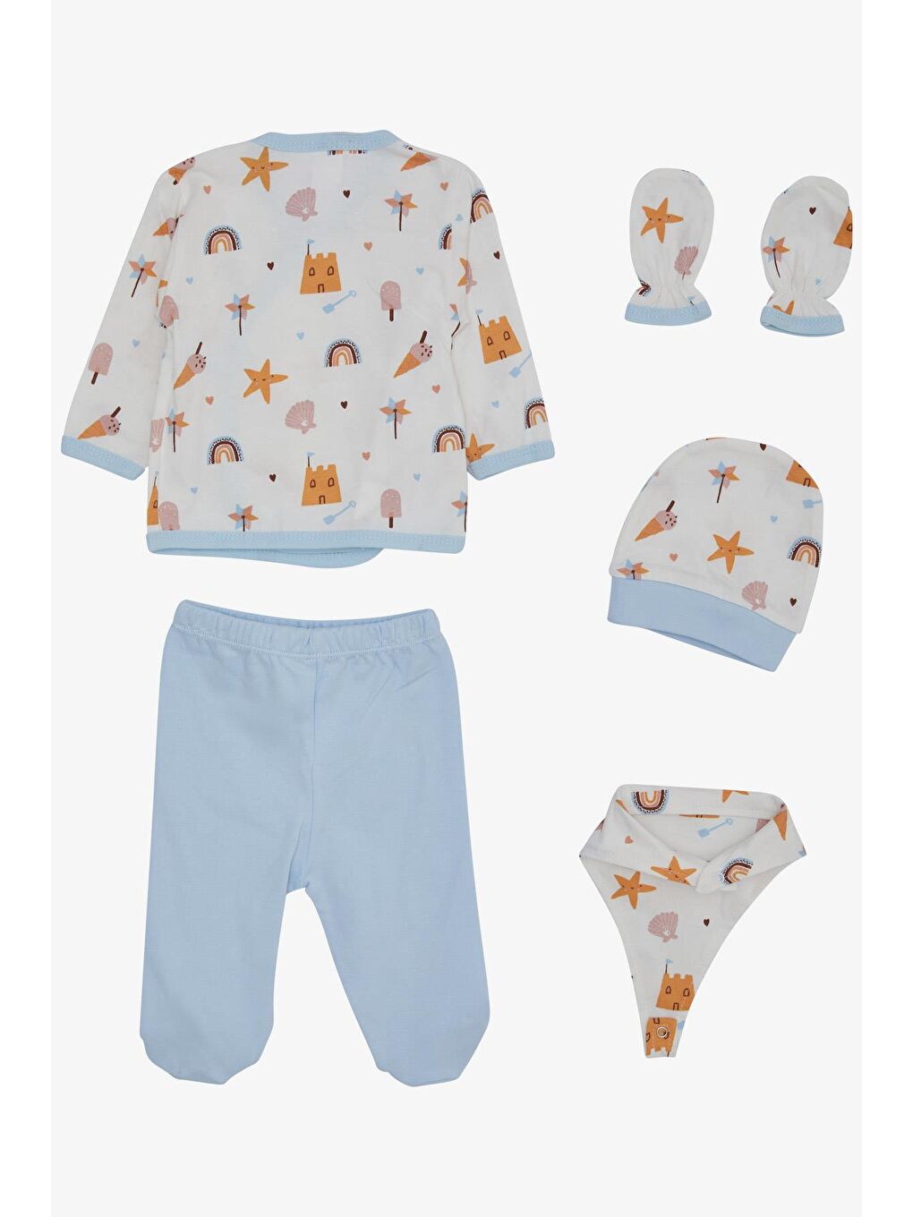 Erkek Bebek Hastane Çıkışı 5 li Tatil Temalı  Desenli Ekru (0-3 Ay)-1