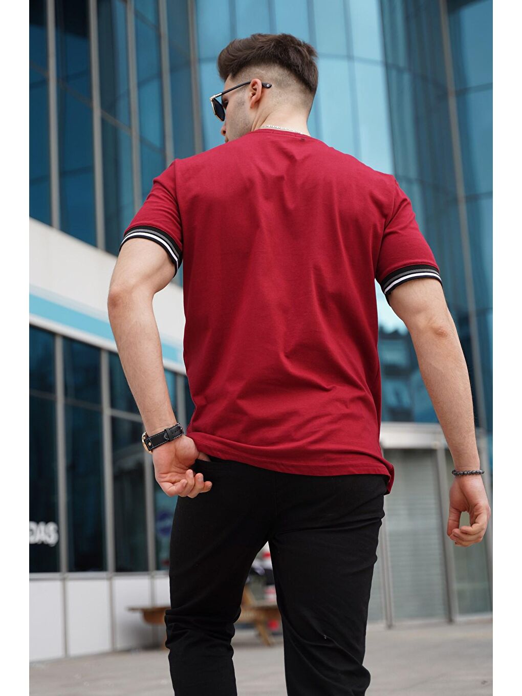 Bordo Basic Erkek %100 Pamuk Tişört-1