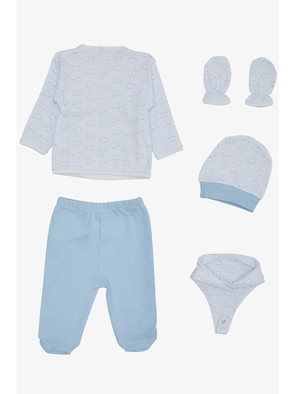 Erkek Bebek Hastane Çıkışı 5 li Puantiyeli Ayıcık Desenli Beyaz (0-3 Ay)-1